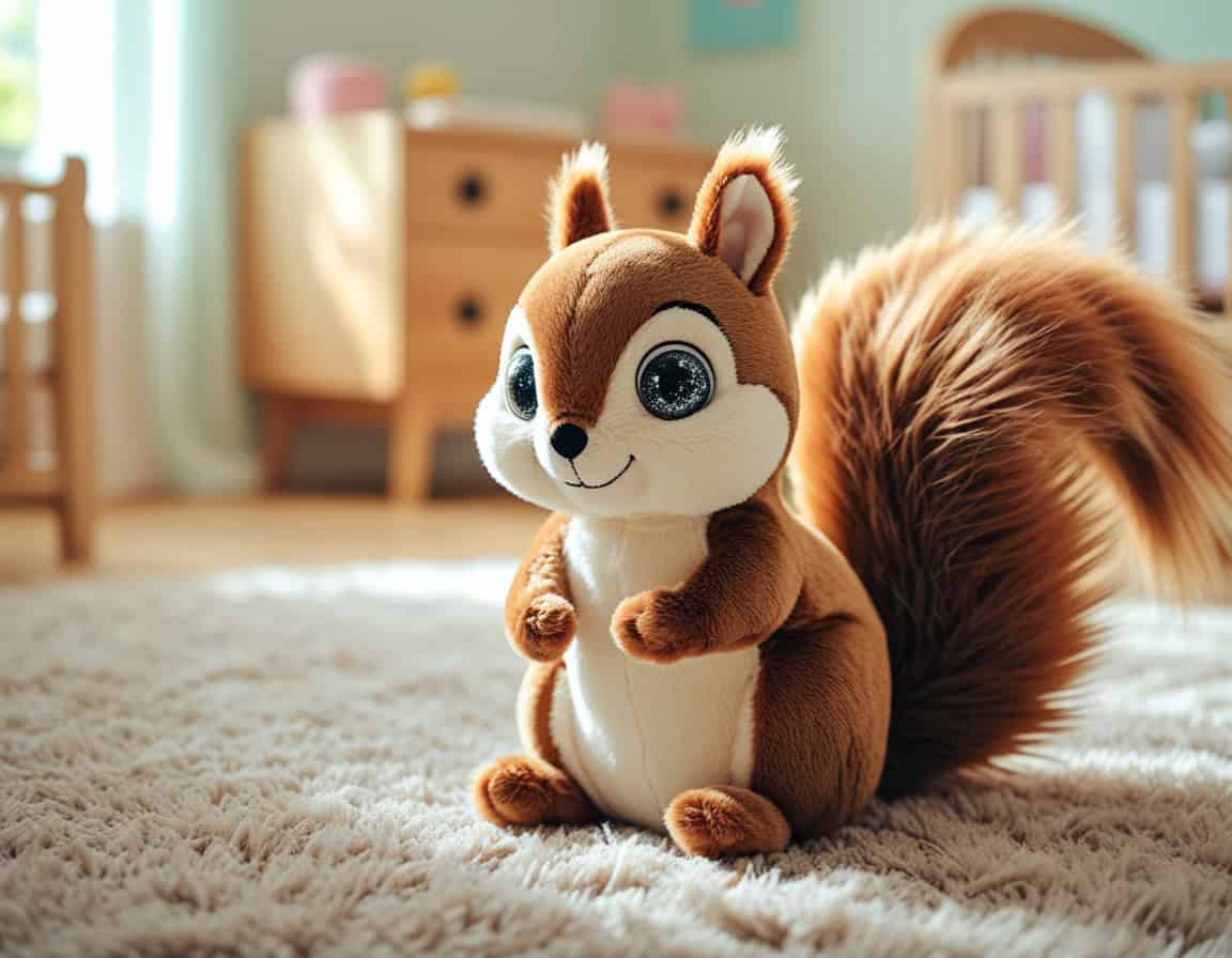 Glubschi Eichhörnchen Plüschtier mit großen Kulleraugen im Kinderzimmer