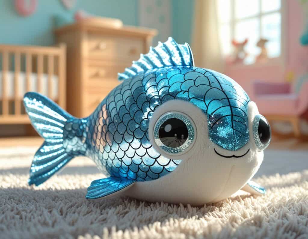 Glubschi Fisch Plüschtier mit großen Kulleraugen im Kinderzimmer