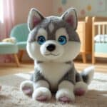 Glubschi Husky Plüschtier mit großen Kulleraugen im Kinderzimmer