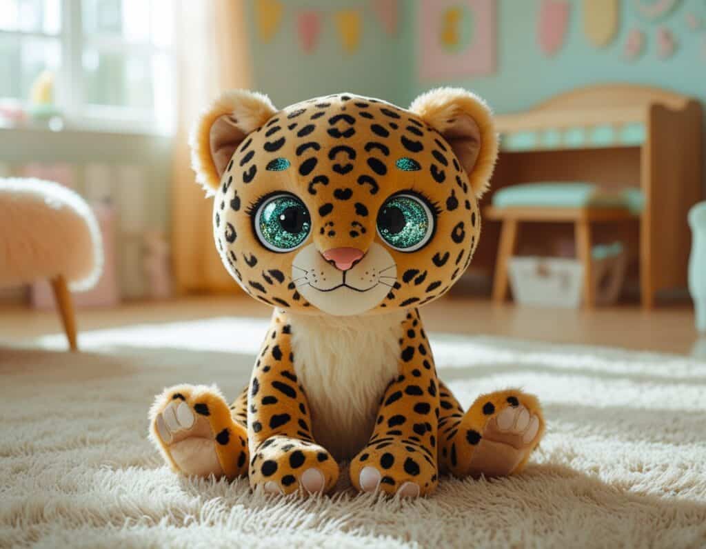 Glubschi Leopard Plüschtier mit großen Kulleraugen im Kinderzimmer