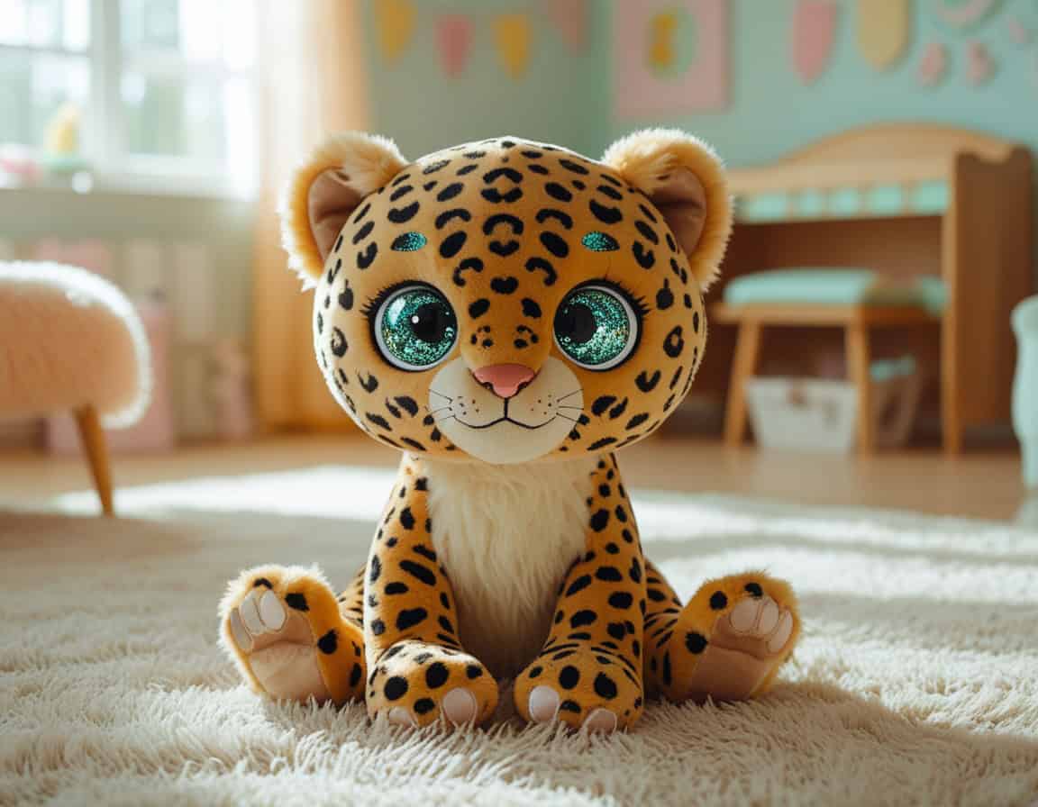 Glubschi Leopard Plüschtier mit großen Kulleraugen im Kinderzimmer