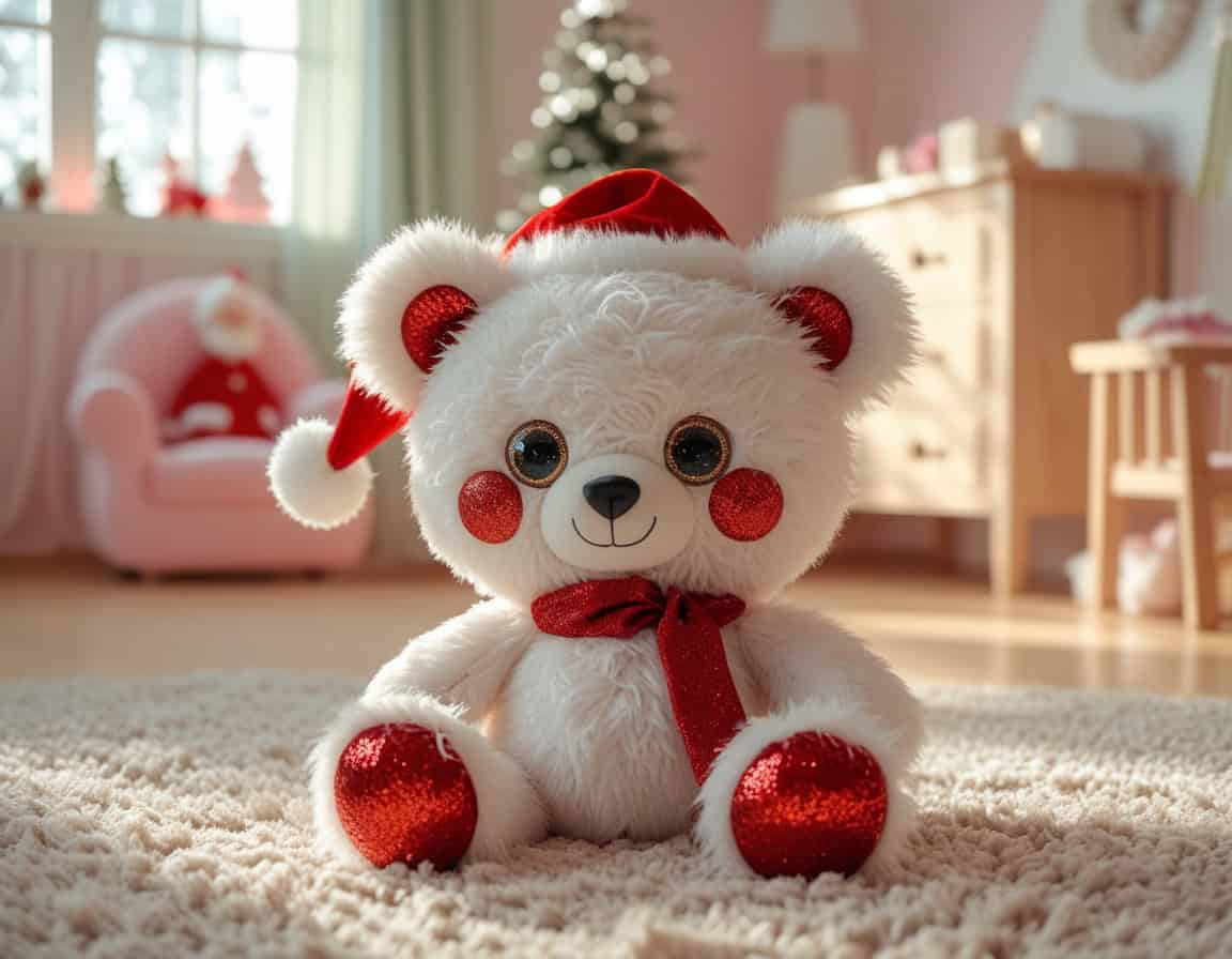 Weihnachts Glubschi Plüschtier mit großen Kulleraugen im Kinderzimmer