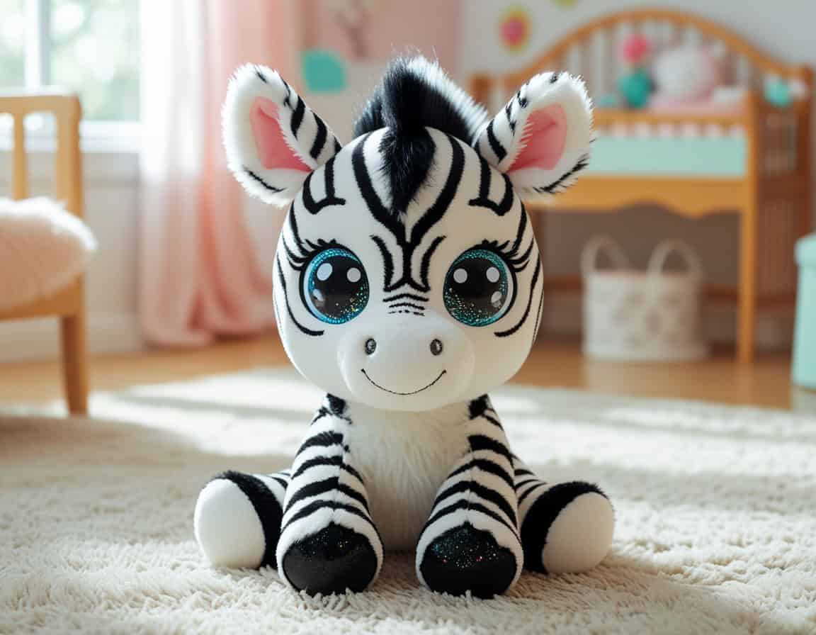 Glubschi Zebra Plüschtier mit großen Kulleraugen im Kinderzimmer