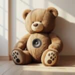 Teddybär mit Brummstimme auf Holzboden